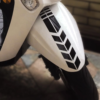 Angled front view of the Hard Goat mudguard sticker on a Honda Activa 6G.
