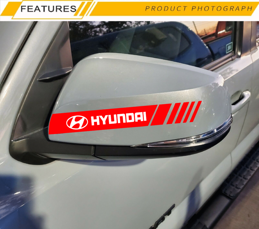 Red Hyundai Creta with Hard Goat side mirror sticker with red stripes, white logo visible