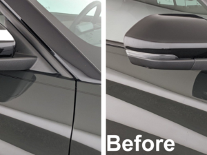 Hard Goat universal fit Hyundai side mirror sticker, showing weatherproof and durable features.