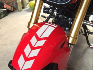 White Bike Front Mudguard Sticker. White Bike Front Mudguard Sticker on Pulsar 220 - Universal Fit and Enhanced Style