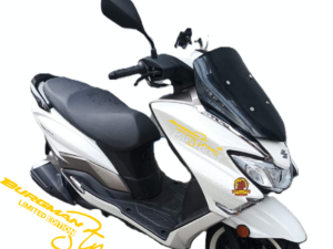 Burgman Street 125 with a Yellow Burgman Modified Sticker in an Urban Setting