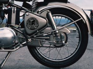 Hard Goat® Black Made Like a Gun Sticker on Royal Enfield Standard 350 Battery Box