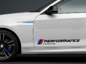 White BMW with M Performance Limited Edition side door decal